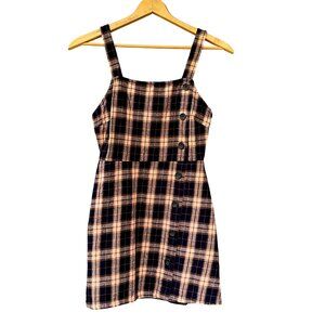 Wild Fable Cotton Plaid Dark AcademiaTwee  Y2K Button Jumper Mini Dress Small